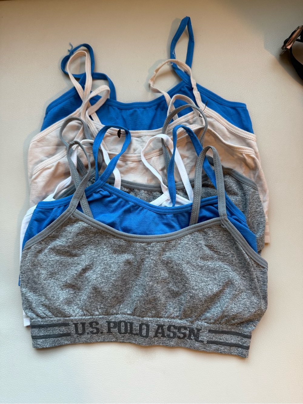 U.S. Polo Assn. Girls 7-Pack Cropped Bralettes - Blue, Gray, White
